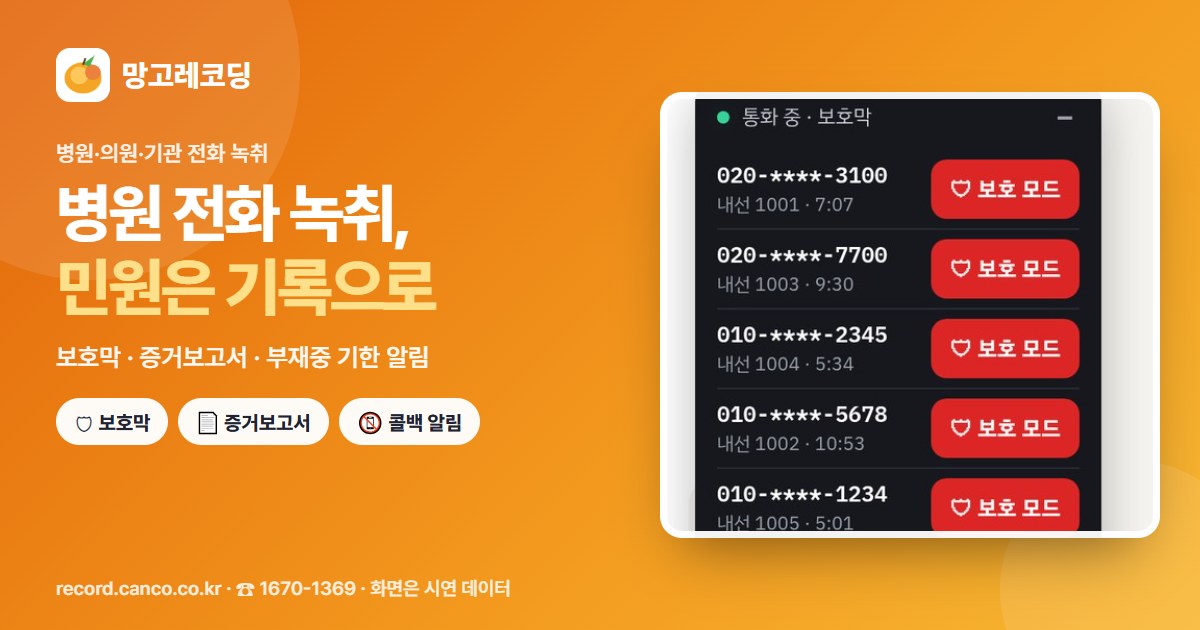 병원 전화 녹취 망고레코딩 — 민원 폭언 대응과 콜백
