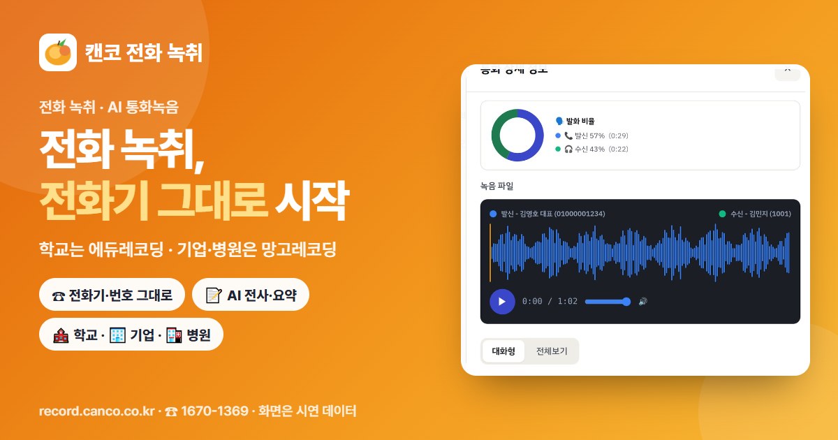 전화 녹취 — 전화기·번호 그대로 통화 자동 녹음과 AI 전사