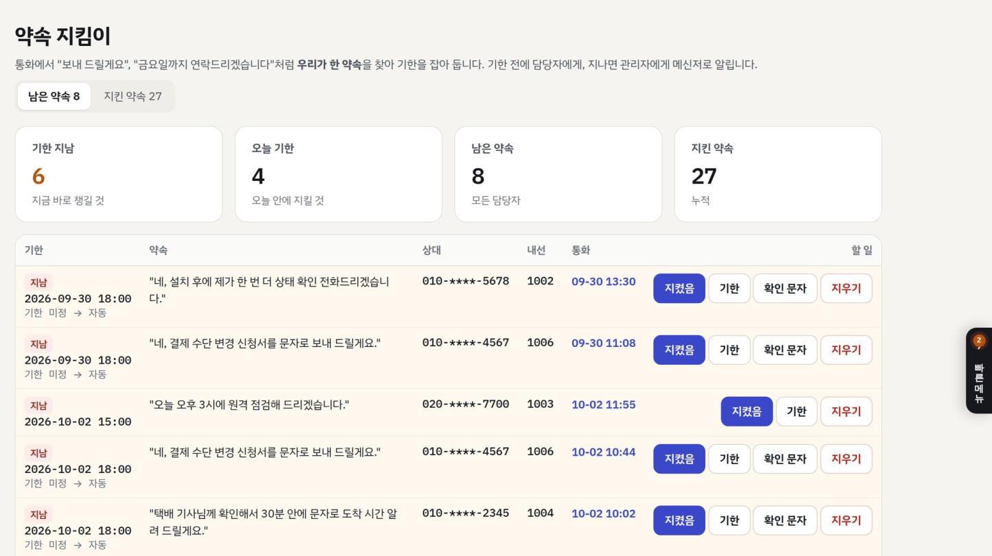 약속지킴이 화면(시연 데이터)